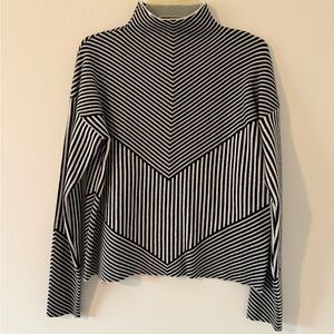 Tahari Black & White Chevron Stripe Mock Neck Sweater